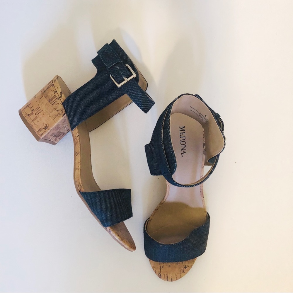 Cork and Denim Heeled Sandals